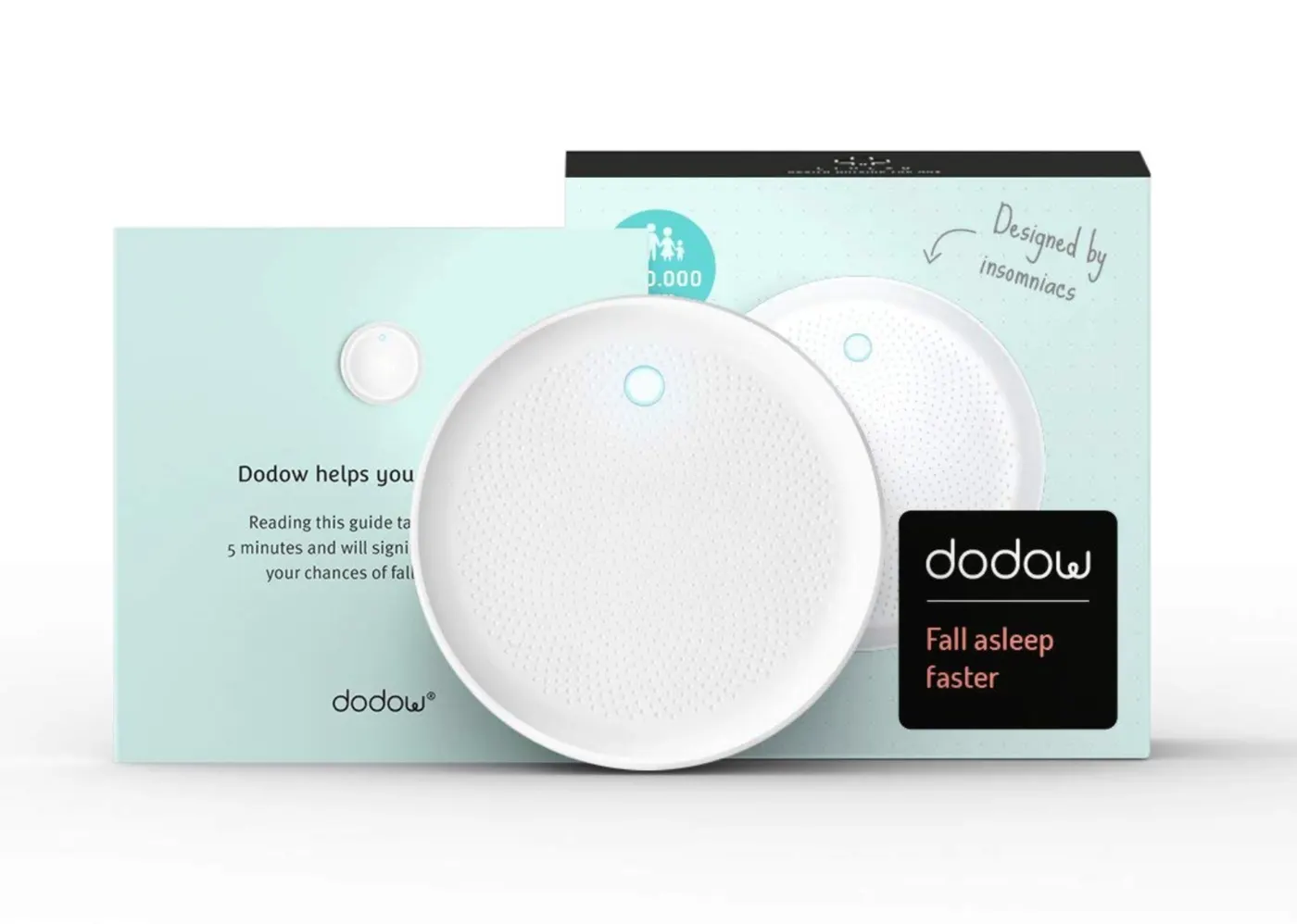 Dodow sleep aid projecting a blue light on the ceiling