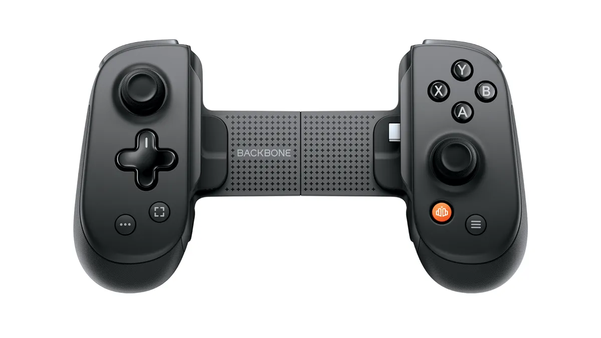 Black Backbone Pro controller with its bridge retracted, seen from the front