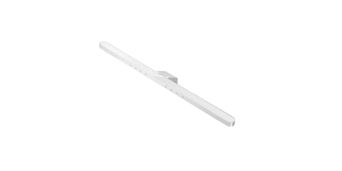 BenQ iScreenBar, a slim silver aluminum light bar with a small clamp in the middle, seen at an angle