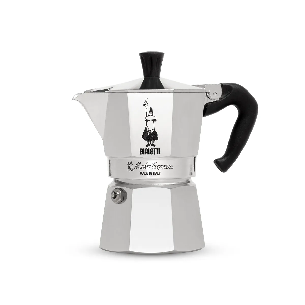 Silver aluminum Bialetti Moka Express stovetop coffee maker