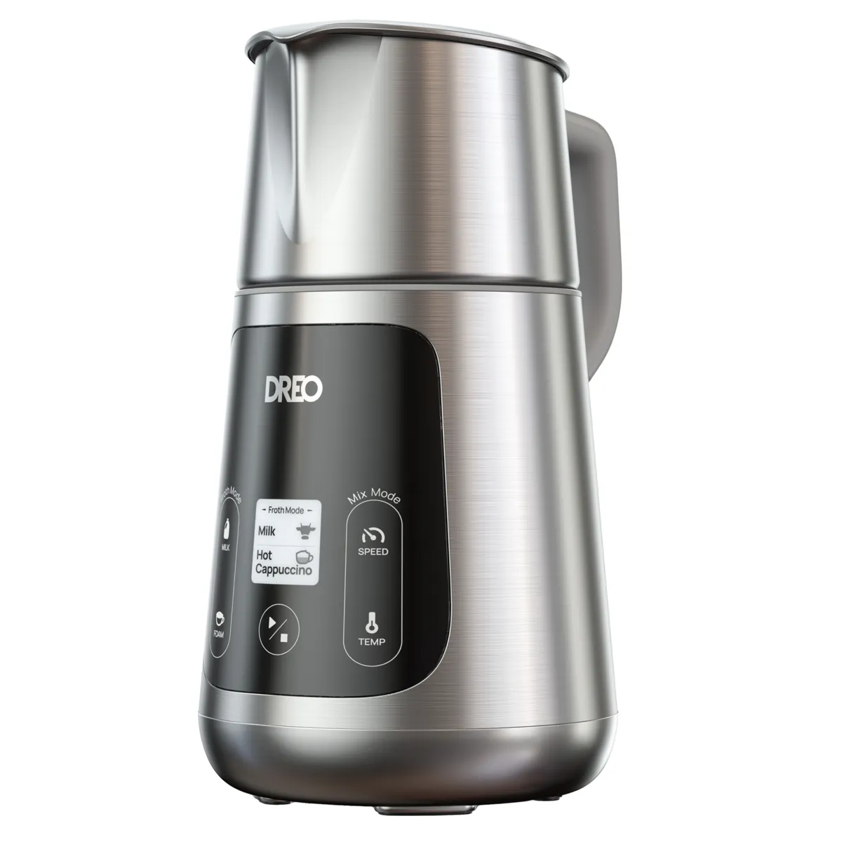 Dreo BaristaMaker milk frother in brushed stainless steel