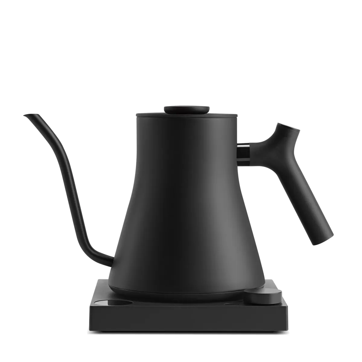Matte black Fellow Stagg EKG Pro electric gooseneck kettle on its base