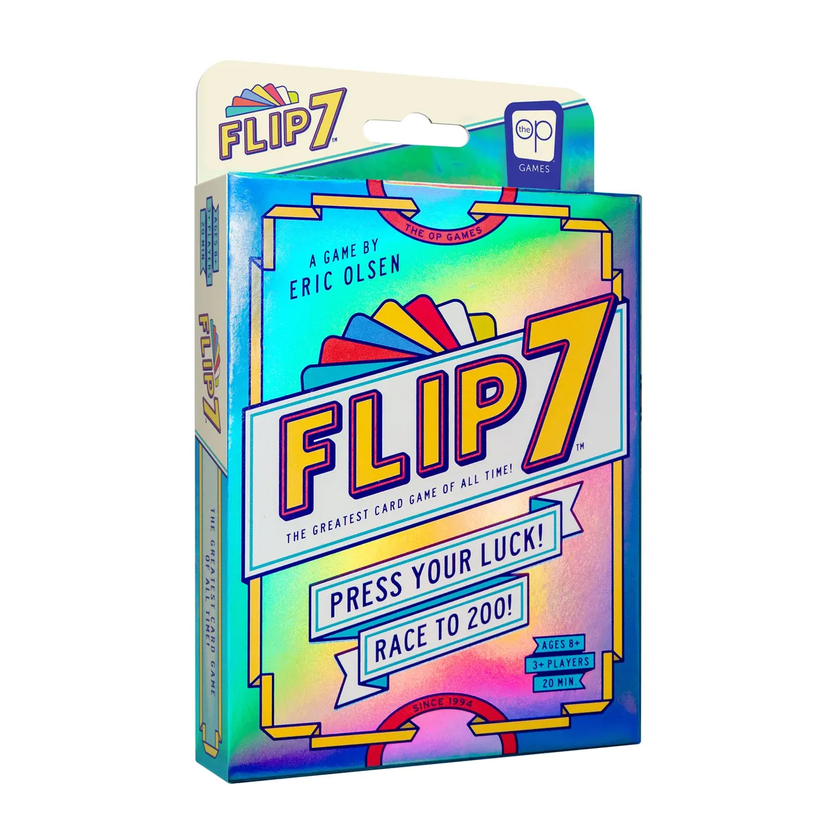 Flip 7 card game box with holographic foil