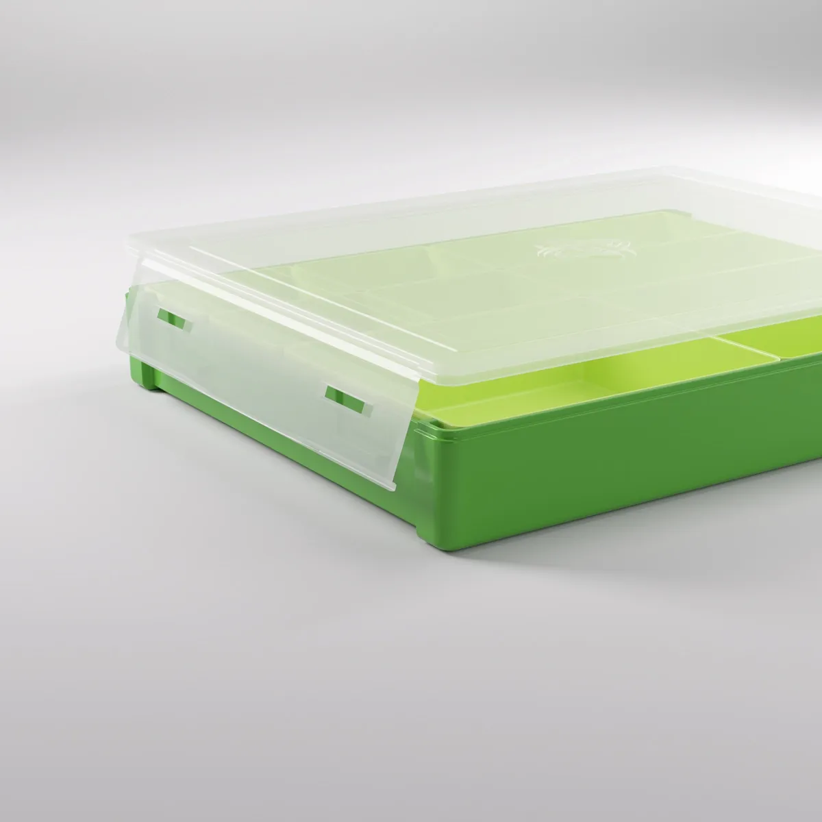 Lime green Gamegenic Token Silo Convertible with its clear lid