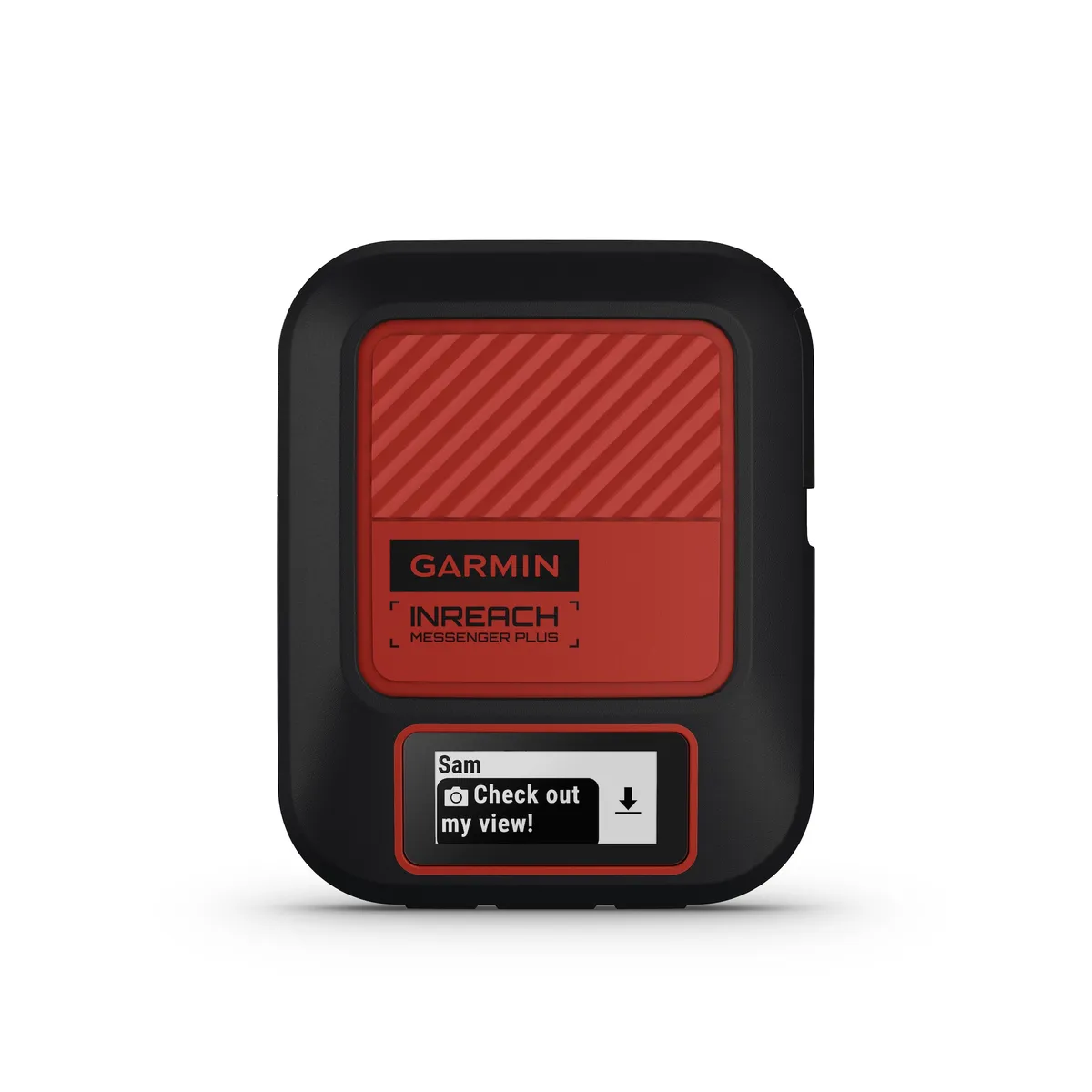 Garmin inReach Messenger Plus satellite communicator with red front and small screen