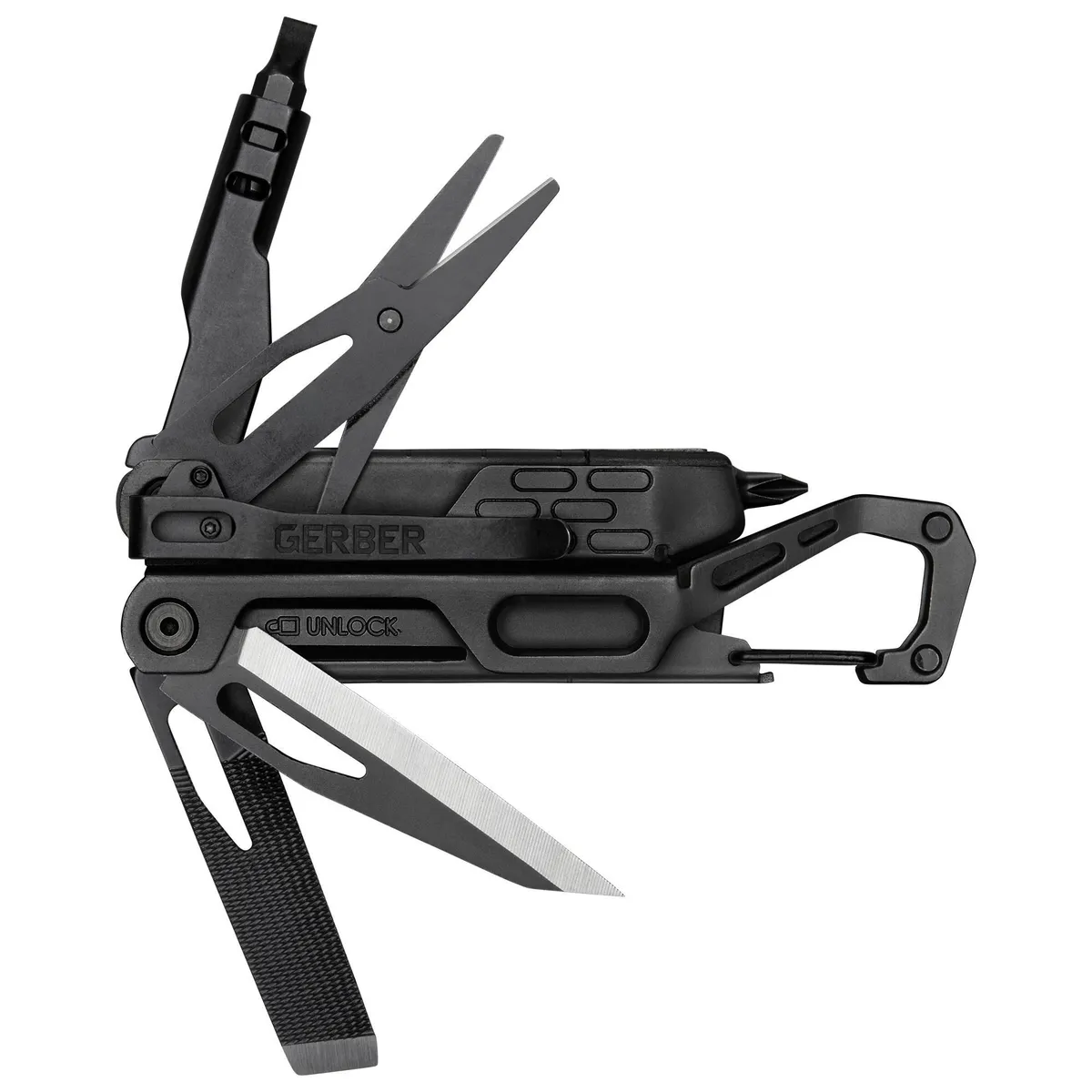 Gerber Stakeout Drive multi-tool in black with all tools folded out