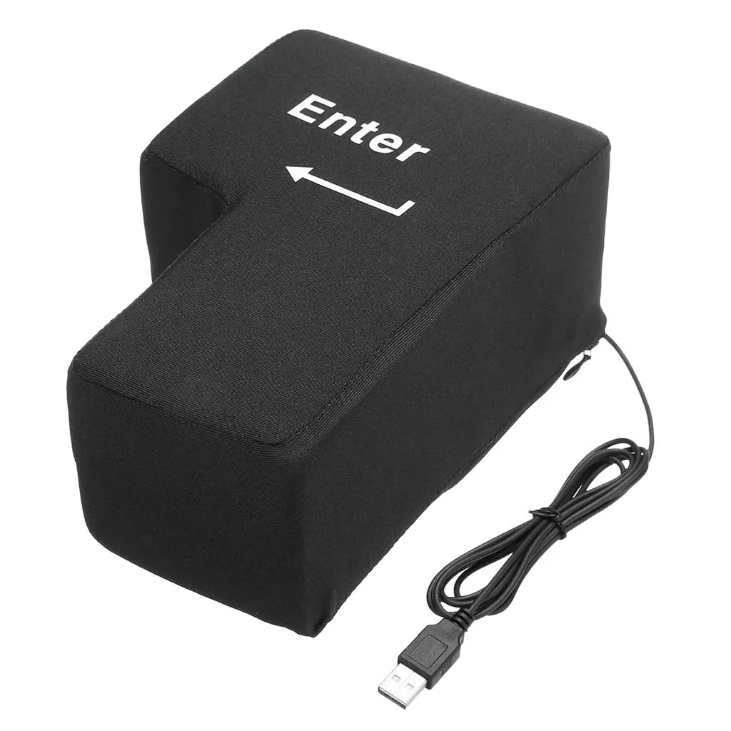 Black plush giant USB Enter key with its USB cable