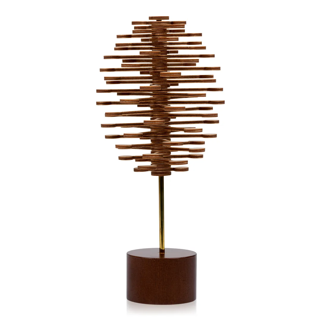 Helicone wooden kinetic sculpture by John Edmark