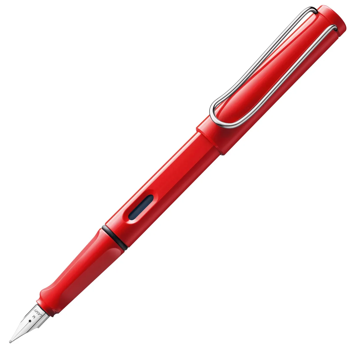 Red LAMY safari fountain pen with a steel nib and wire clip