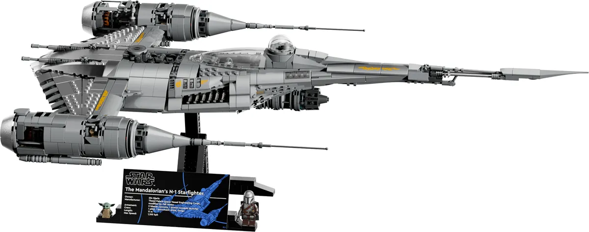 LEGO Star Wars The Mandalorian's N-1 Starfighter 75442 on its display stand