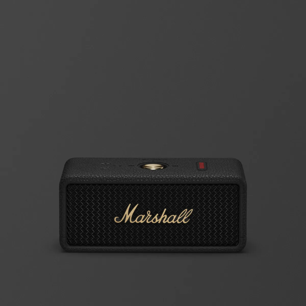 The Marshall Emberton III portable speaker in Black and Brass, seen from the front