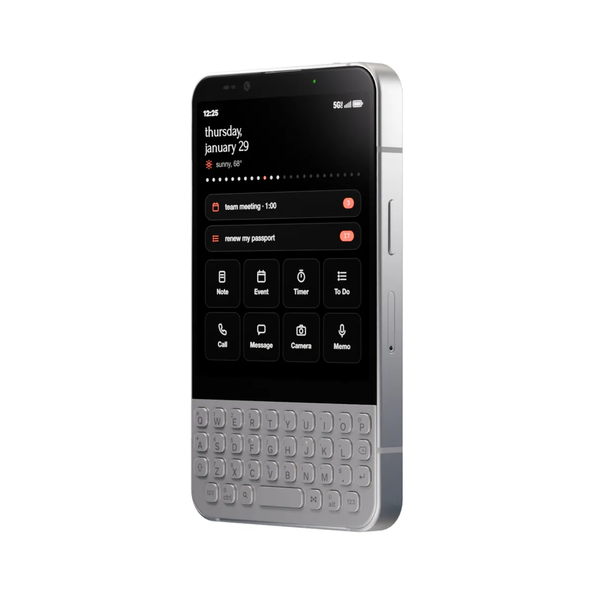 Minimal Phone 2 in pearl with a QWERTY keyboard
