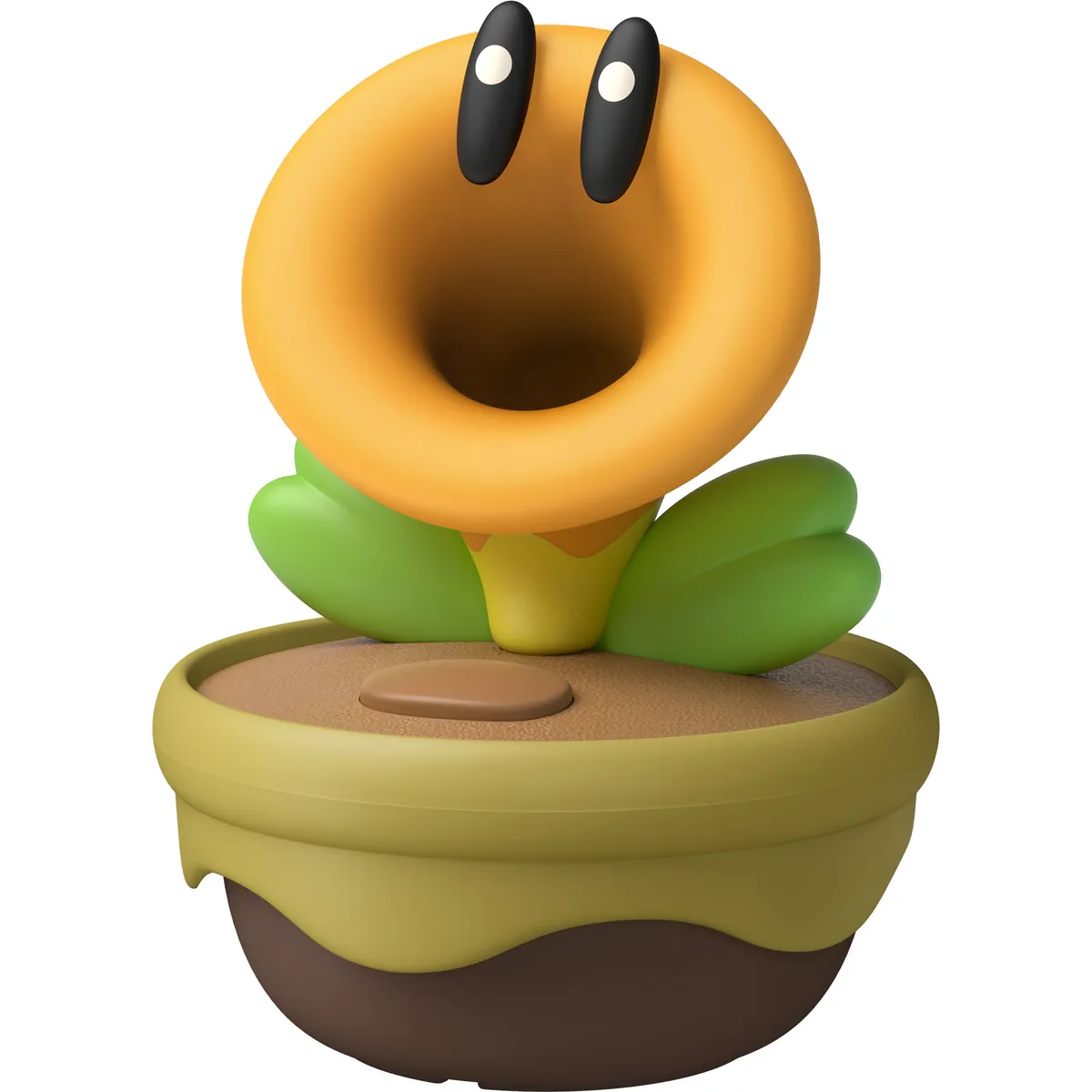 Nintendo Talking Flower, an orange trumpet-shaped flower with two big eyes in a brown and green pot