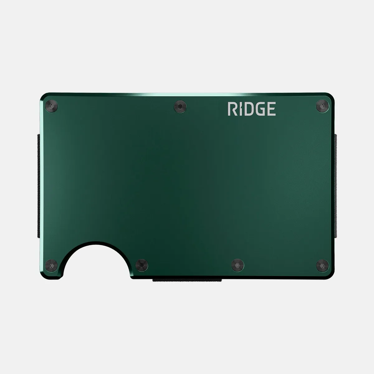 Forest green aluminum Ridge Wallet, front view