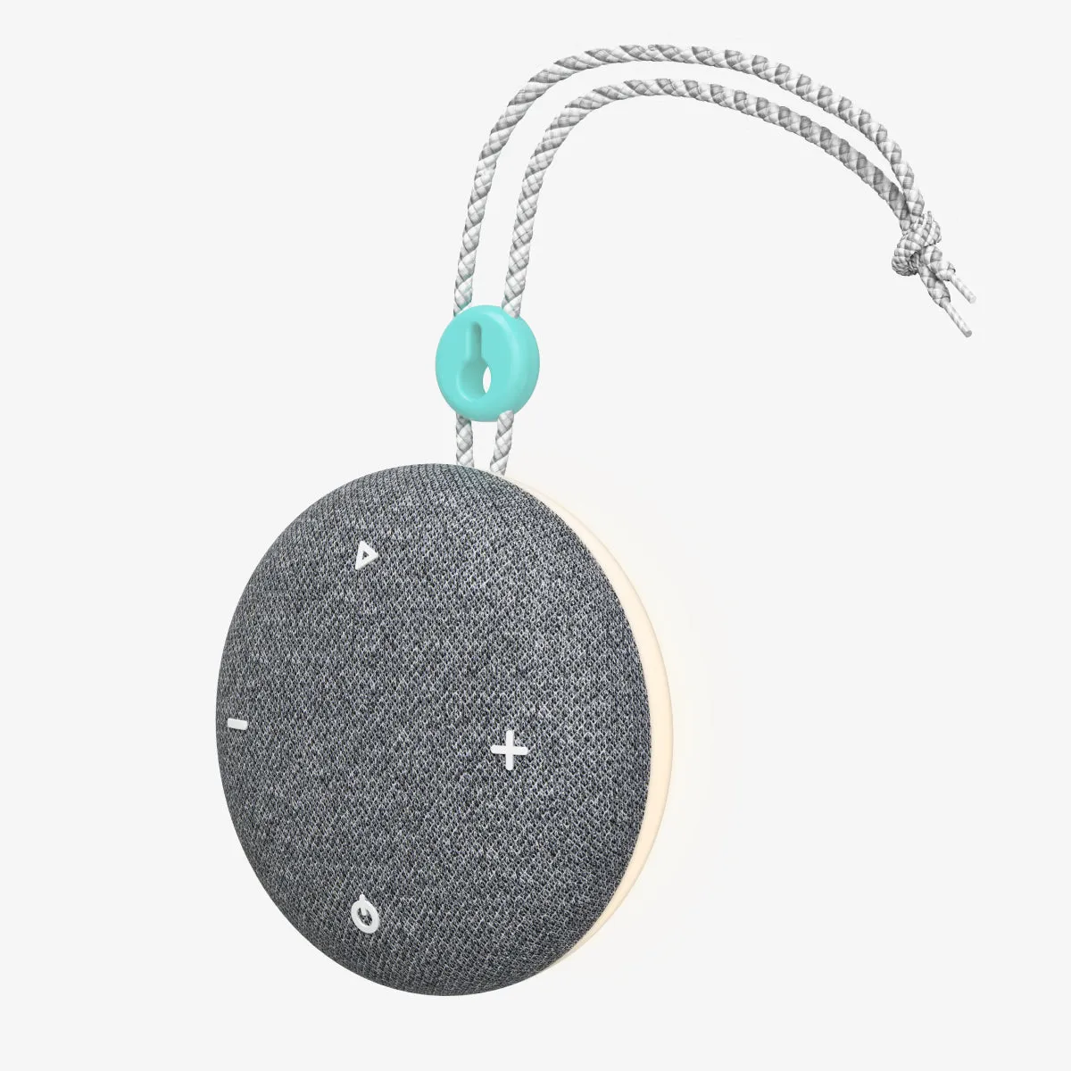 Grey SNOOZ Go 2 portable sound machine with fabric front, button controls and carrying loop