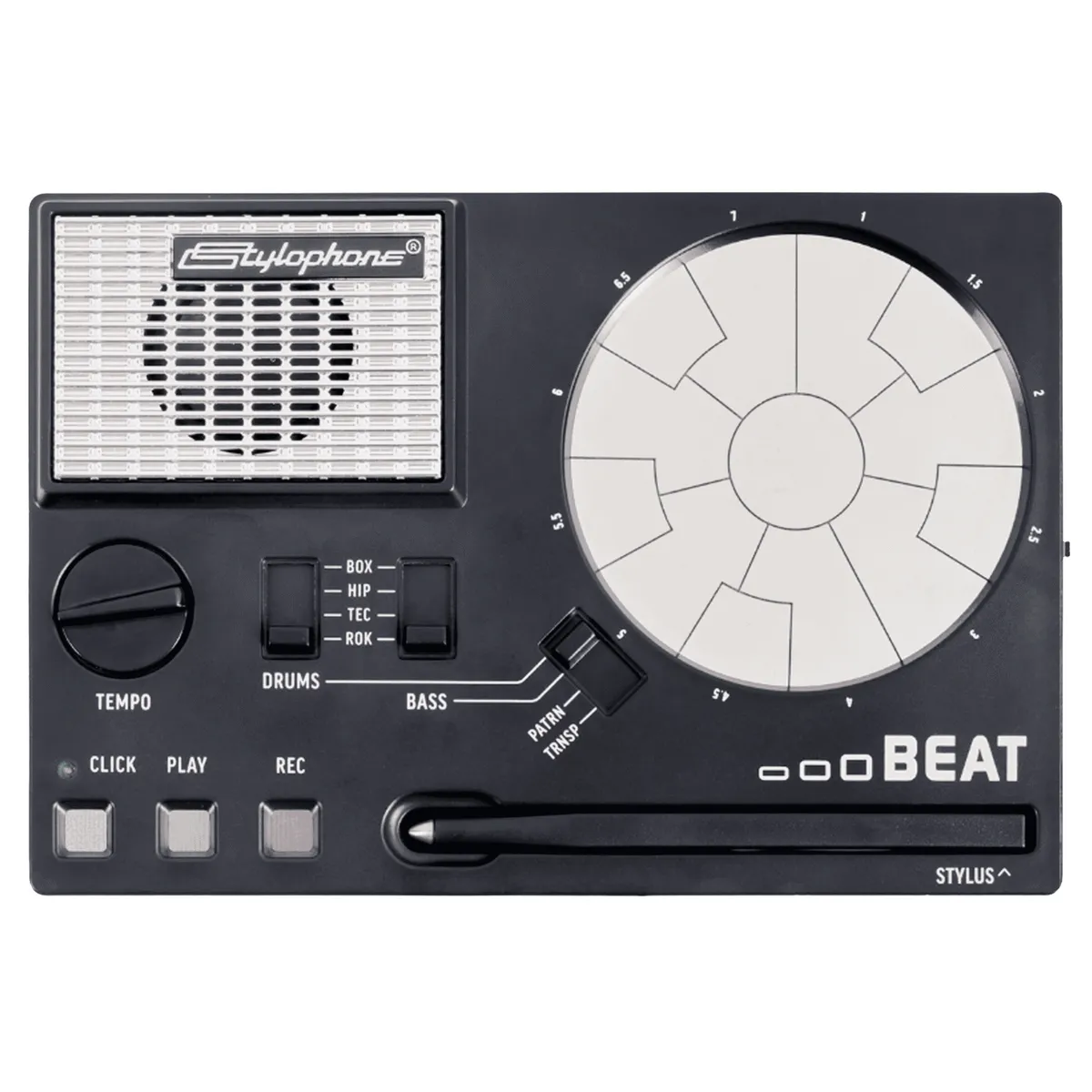 Black Stylophone Beat pocket drum machine with stylus