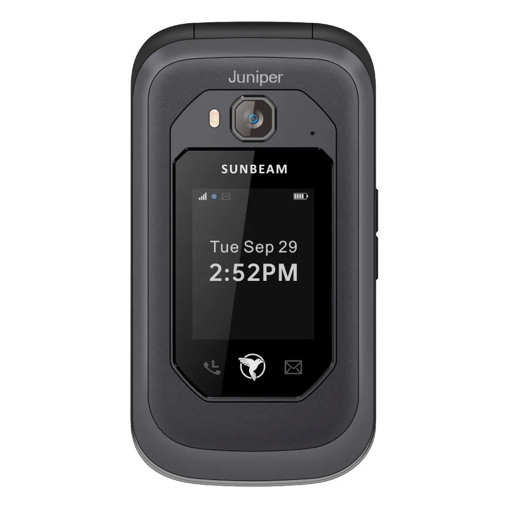 Grey Sunbeam F1 Pro Juniper flip phone, closed