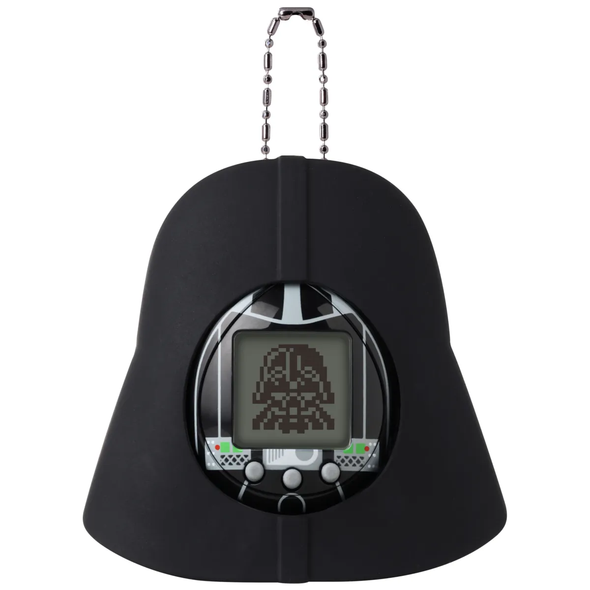 Tamagotchi Nano Darth Vader edition in a black Vader helmet silicone case on a keychain
