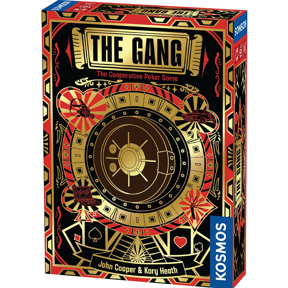 The Gang cooperative poker card game box by Kosmos, black and gold with a bank vault door on the front